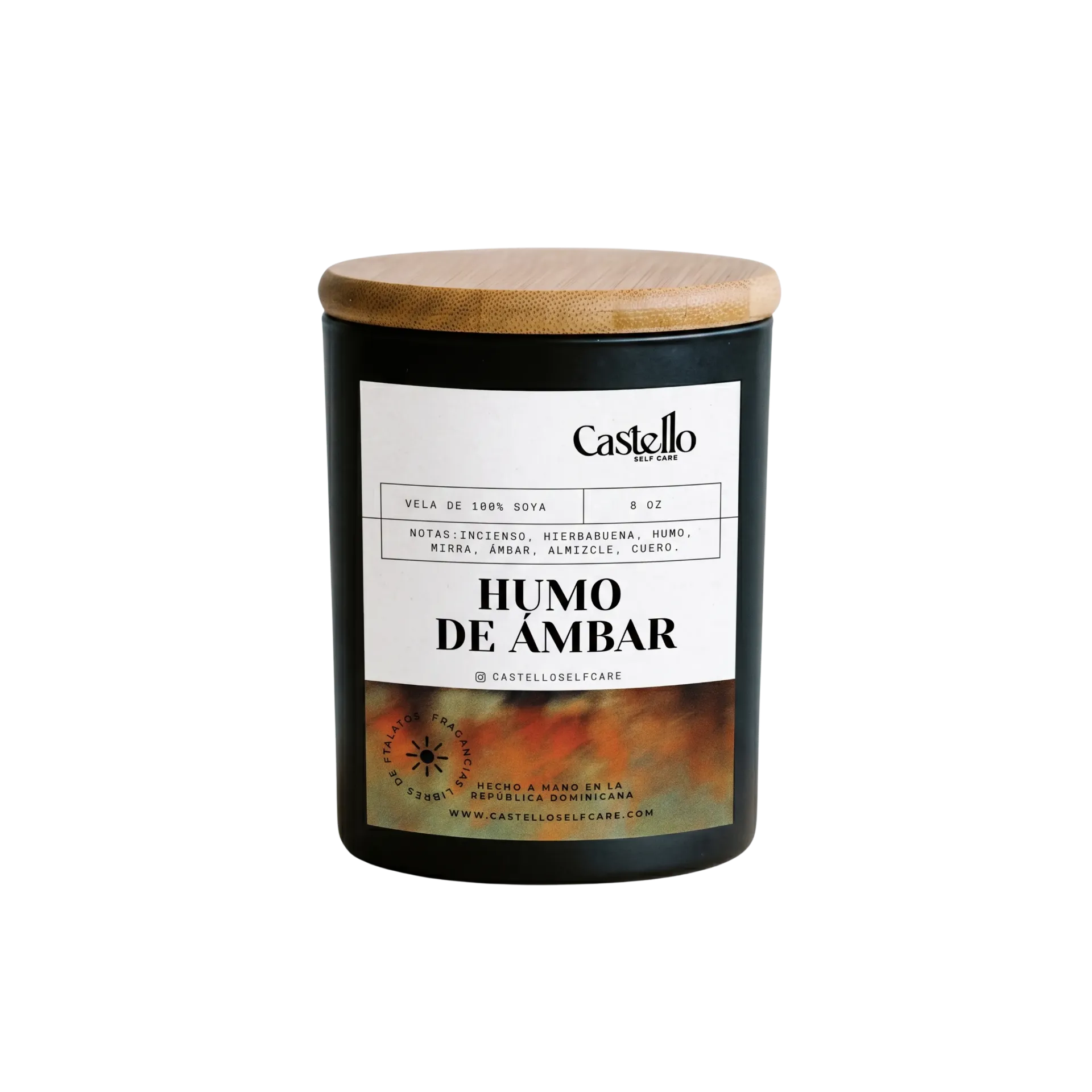 Humo de Ámbar (Jarra de Vidrio Negra Matte 8 oz)