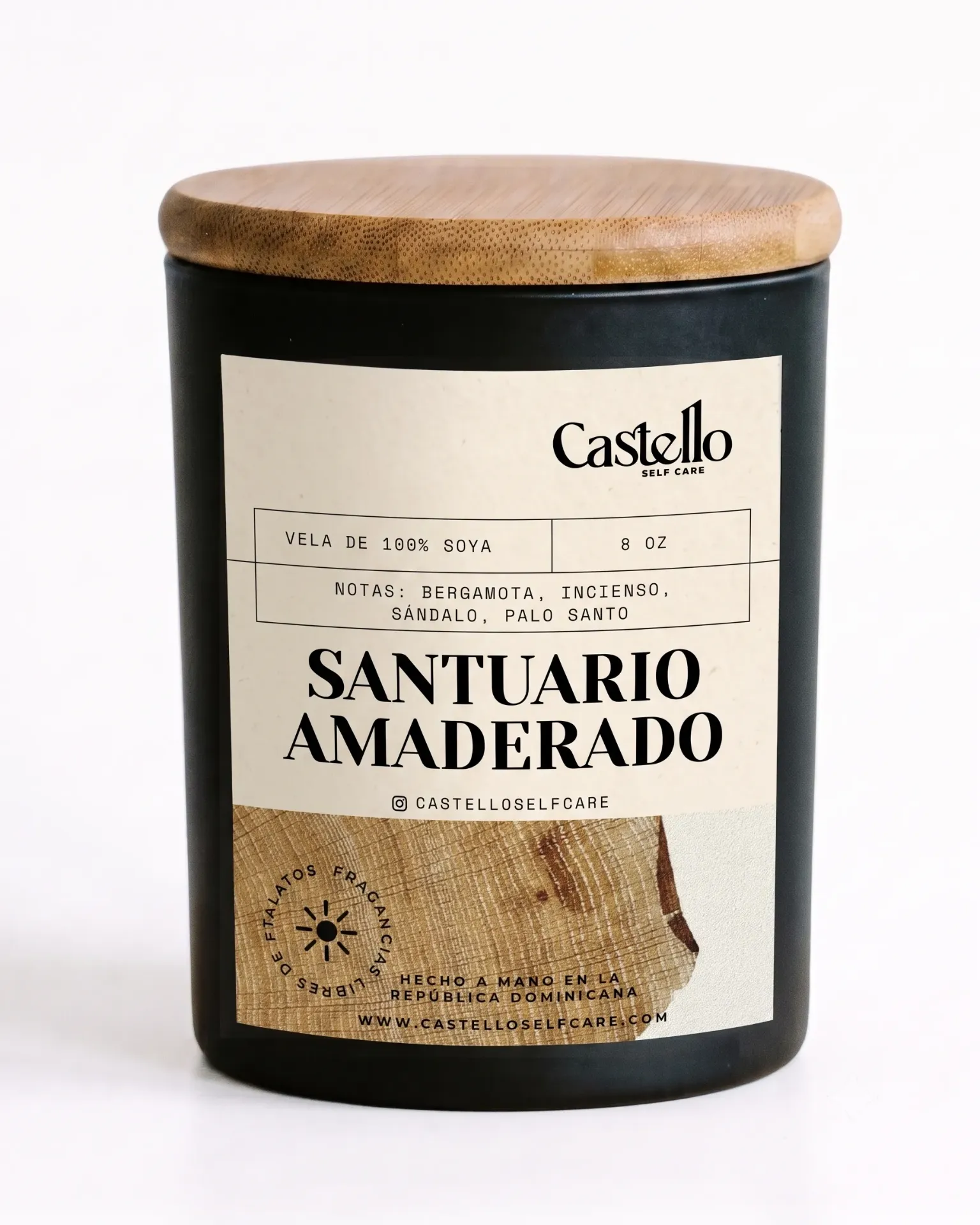 Santuario Amaderado (Jarra de Vidrio Negra Matte 8 oz)