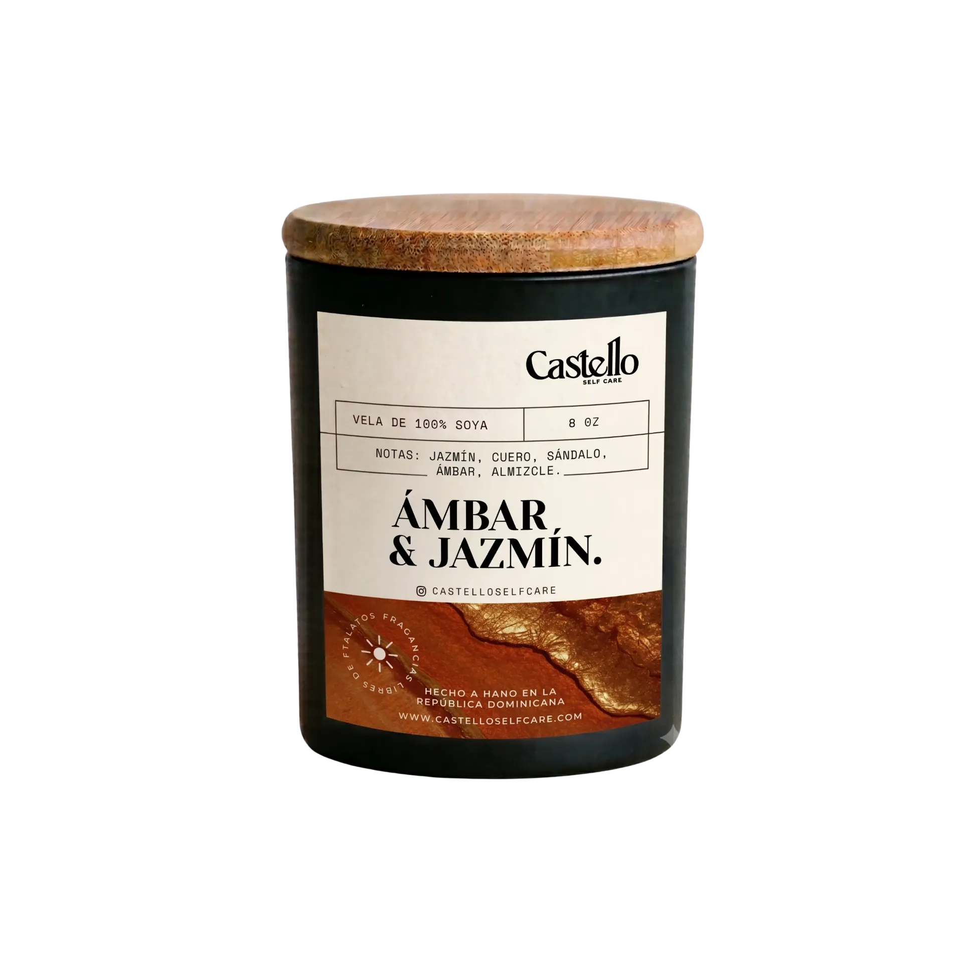 Ámbar & Jazmín (Jarra de Vidrio Negra Matte 8 oz)